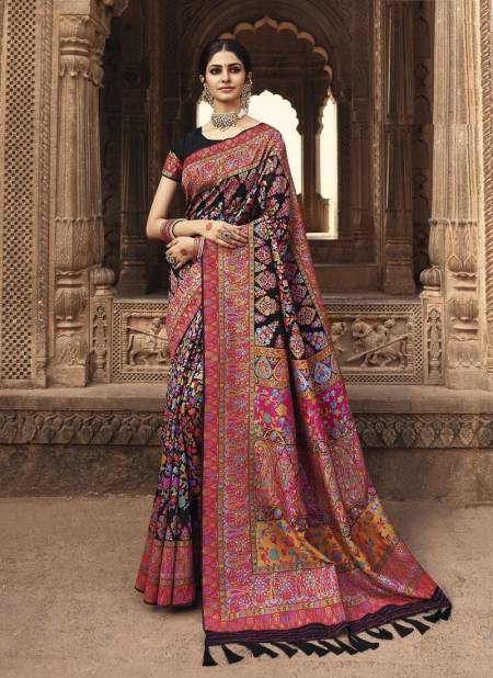 Black New Designer Wedding Wear Heavy Banarasi Silk Latest Saree Collection 3008-B